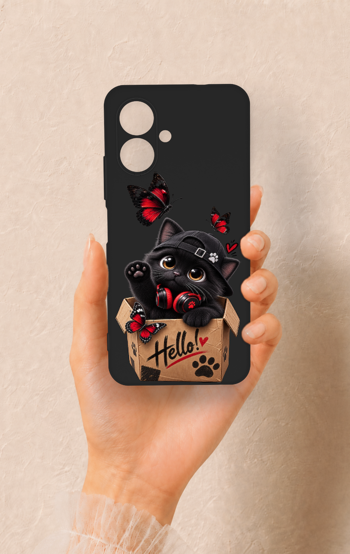 Tecno Spark Go 2 Uyumlu Hello Cat Desenli Silikon Kılıf