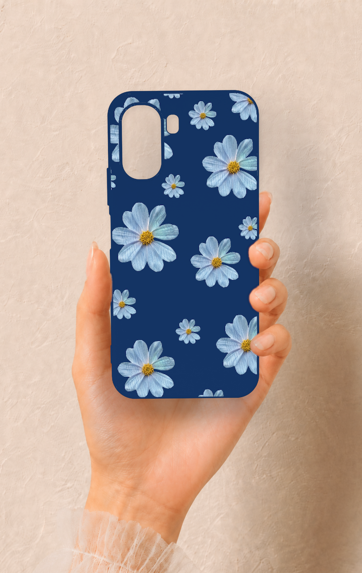 Oppo A6T Uyumlu Mavi Papatya Desenli Silikon Kılıf