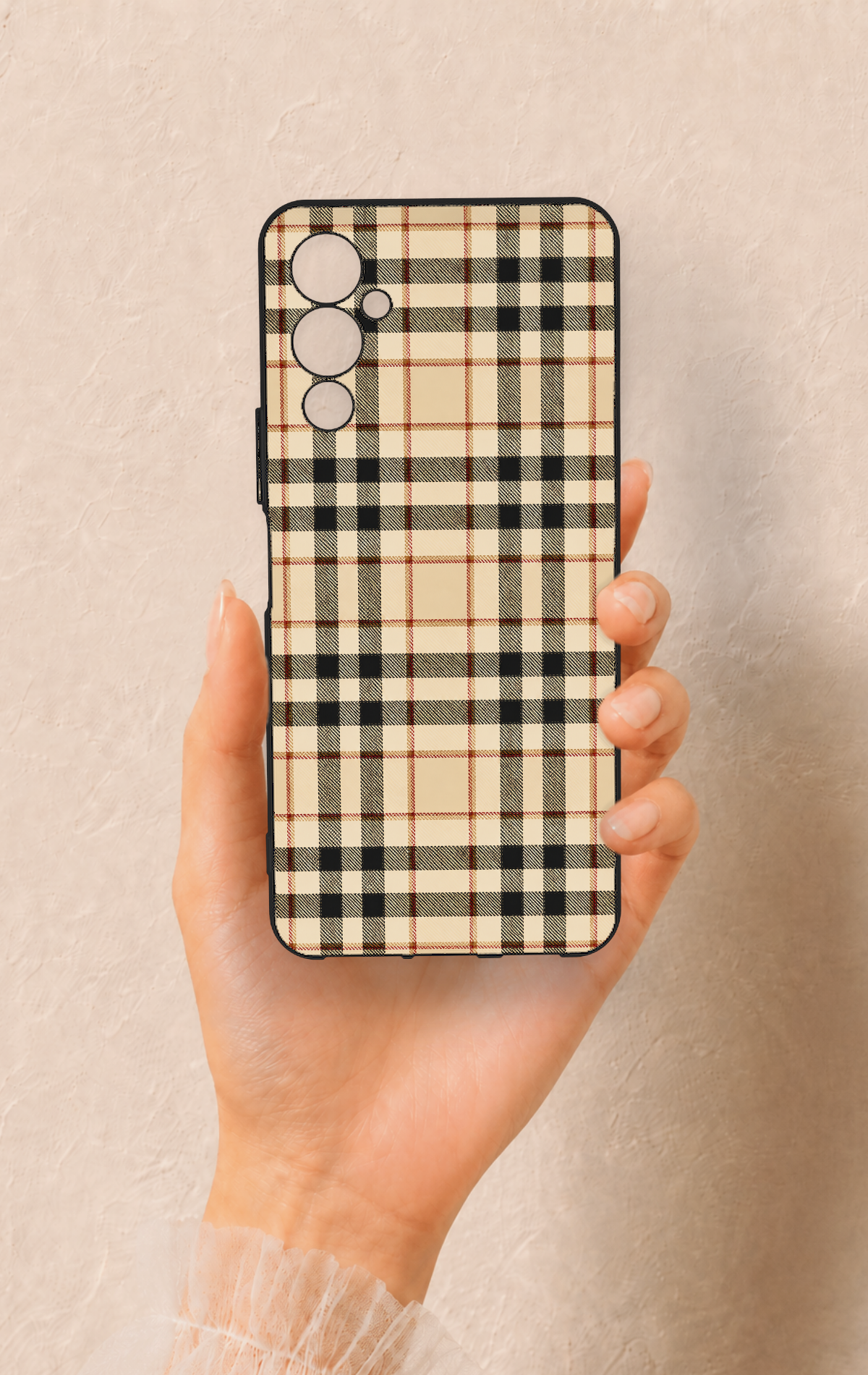Tecno Pova Neo 4 Uyumlu Karamel Siyah Ekose Desenli Silikon Kılıf