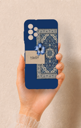 Samsung A13 Uyumlu Mavi Etnik Halı Desenli Silikon Kılıf