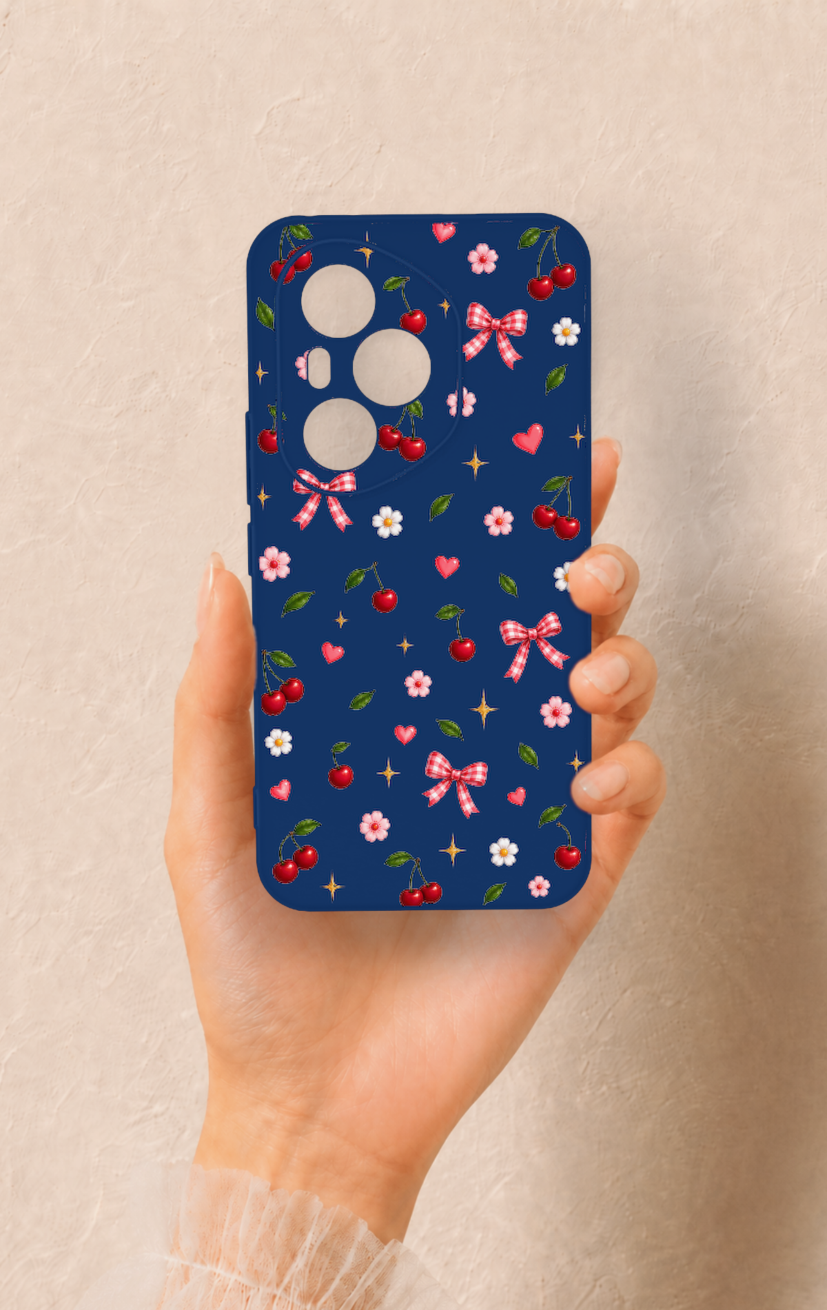 Honor 400 Pro Uyumlu Çiçek Kiraz Fiyonk Desenli Silikon Kılıf