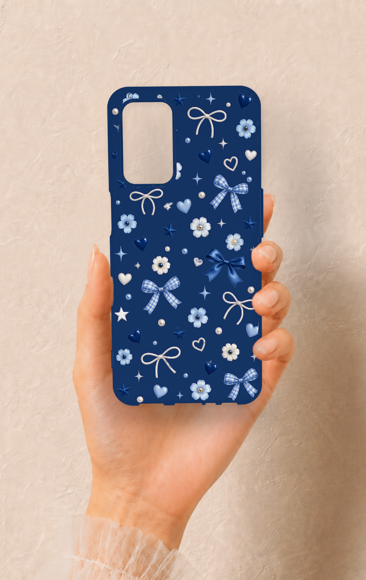 Oppo A55 Uyumlu Mavi Papatya Fiyonk Desenli Silikon Kılıf