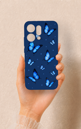 Oppo Reno 14 Uyumlu Parlak Mavi Kelebek Desenli Silikon Kılıf