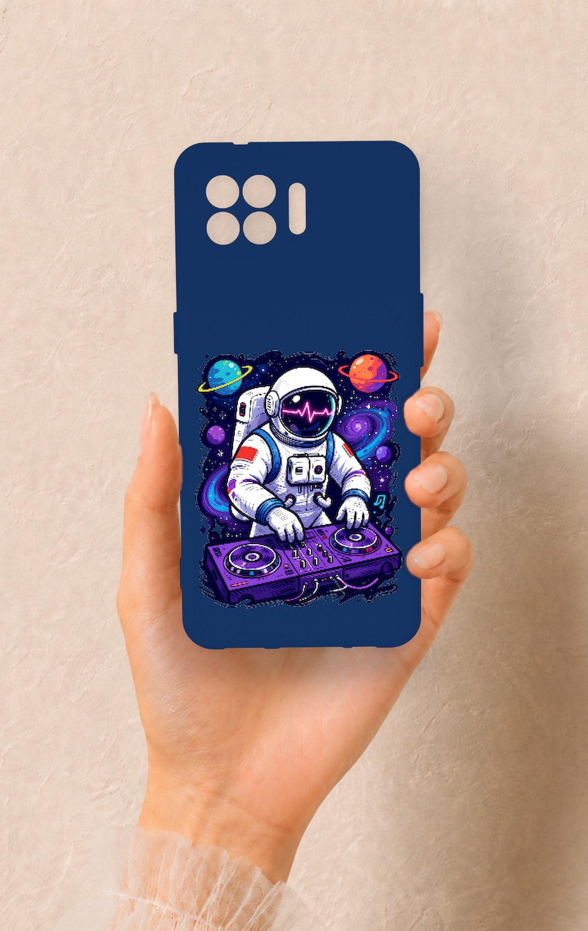 Oppo Reno 4 Lite Uyumlu Astronot DJ Desenli Silikon Kılıf