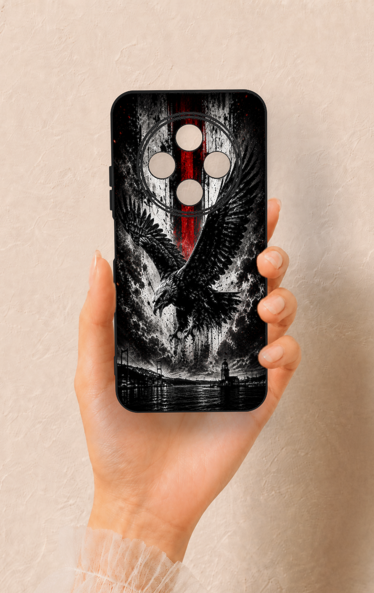 Tecno Spark 30C Uyumlu Kara Kartal Desenli Silikon Kılıf