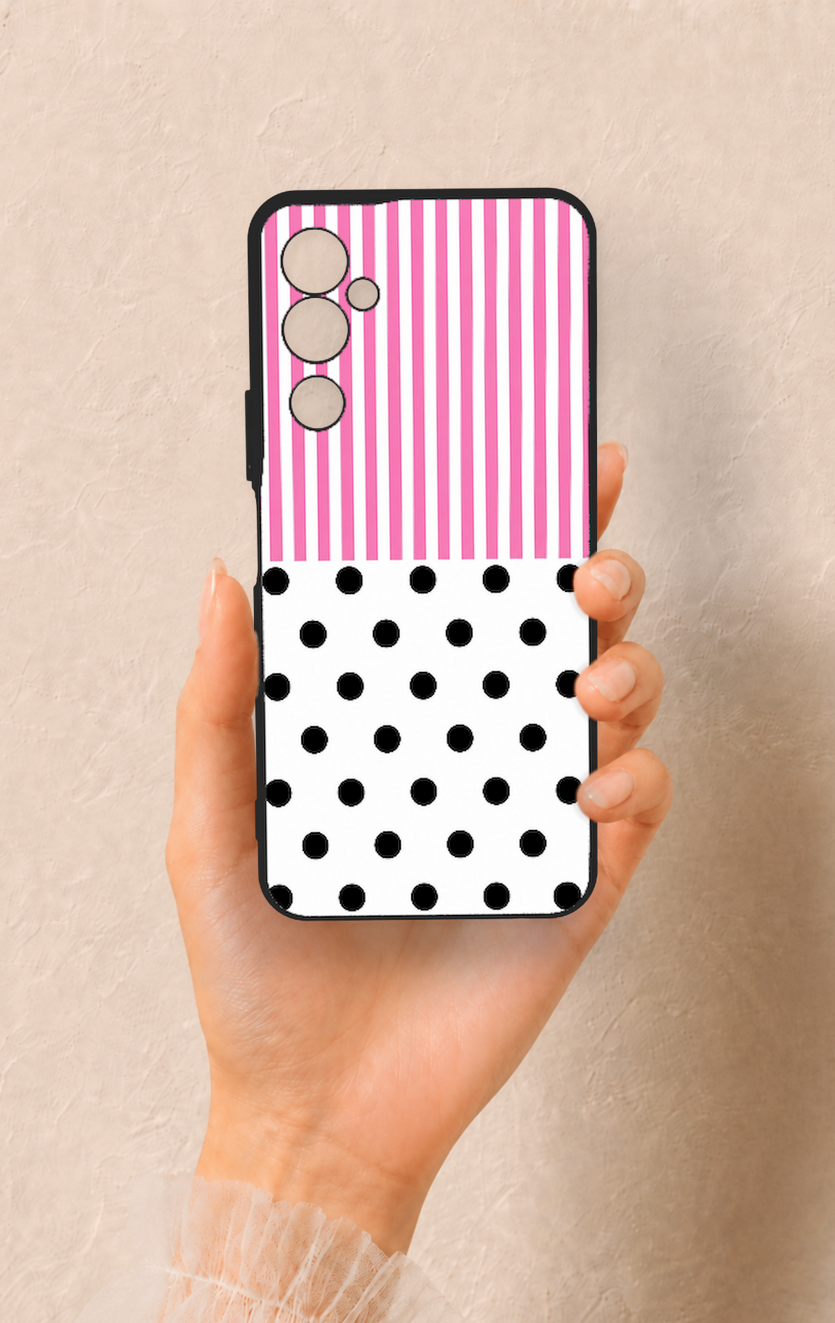 Tecno Pova Neo 2 Uyumlu Pembe Çizgili Puantiye Desenli Silikon Kılıf