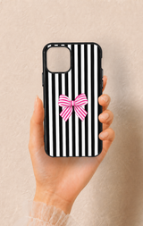 iPhone 11 Pro Uyumlu Pembe Beyaz Kurdele Desenli Silikon Kılıf