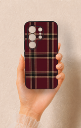 Tecno Camon 50 4G Uyumlu Bordo Siyah Ekose Desenli Silikon Kılıf