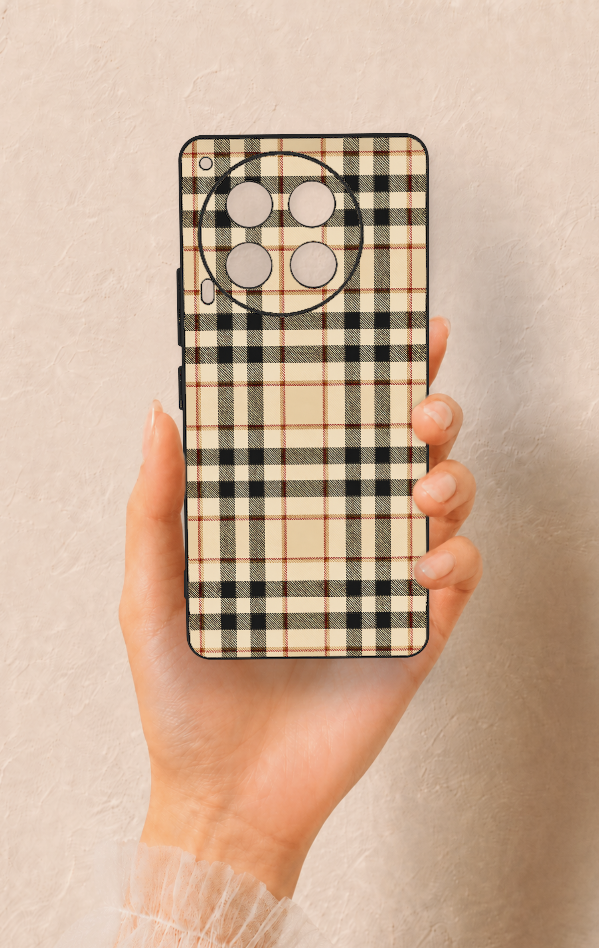 Tecno Camon 30 Uyumlu Karamel Siyah Ekose Desenli Silikon Kılıf