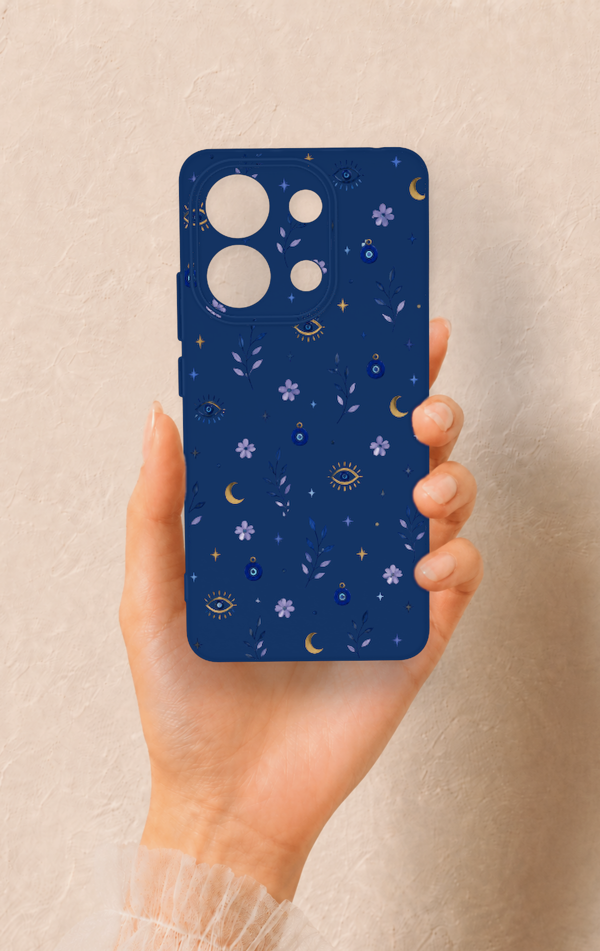 Redmi Note 13 4G Uyumlu Mavi Nazar Papatya Desenli Silikon Kılıf