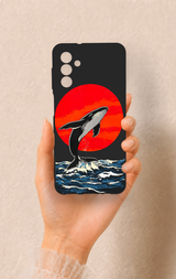 Samsung A04S Uyumlu Kırmızı Güneş Balina Desenli Silikon Kılıf