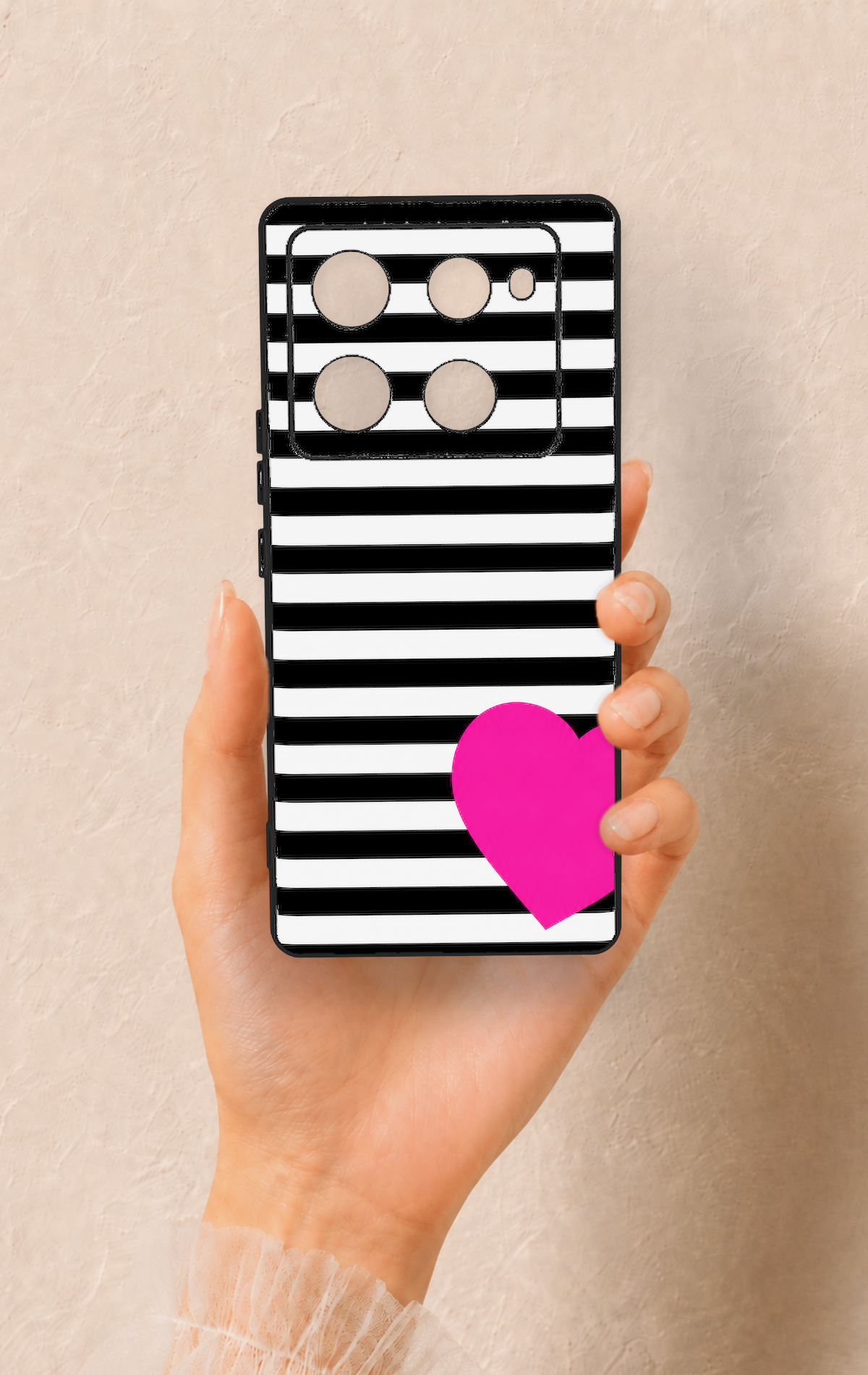 İnfinix Note 40 Pro Uyumlu Çizgili Kalp Desenli Silikon Kılıf