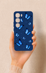 Vivo V40 Lite 5G Uyumlu Parlak Mavi Kelebek Desenli Silikon Kılıf