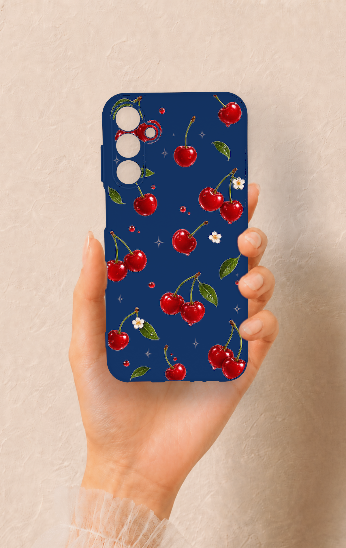 Samsung A15 Uyumlu Kiraz Papatya Desenli Silikon Kılıf
