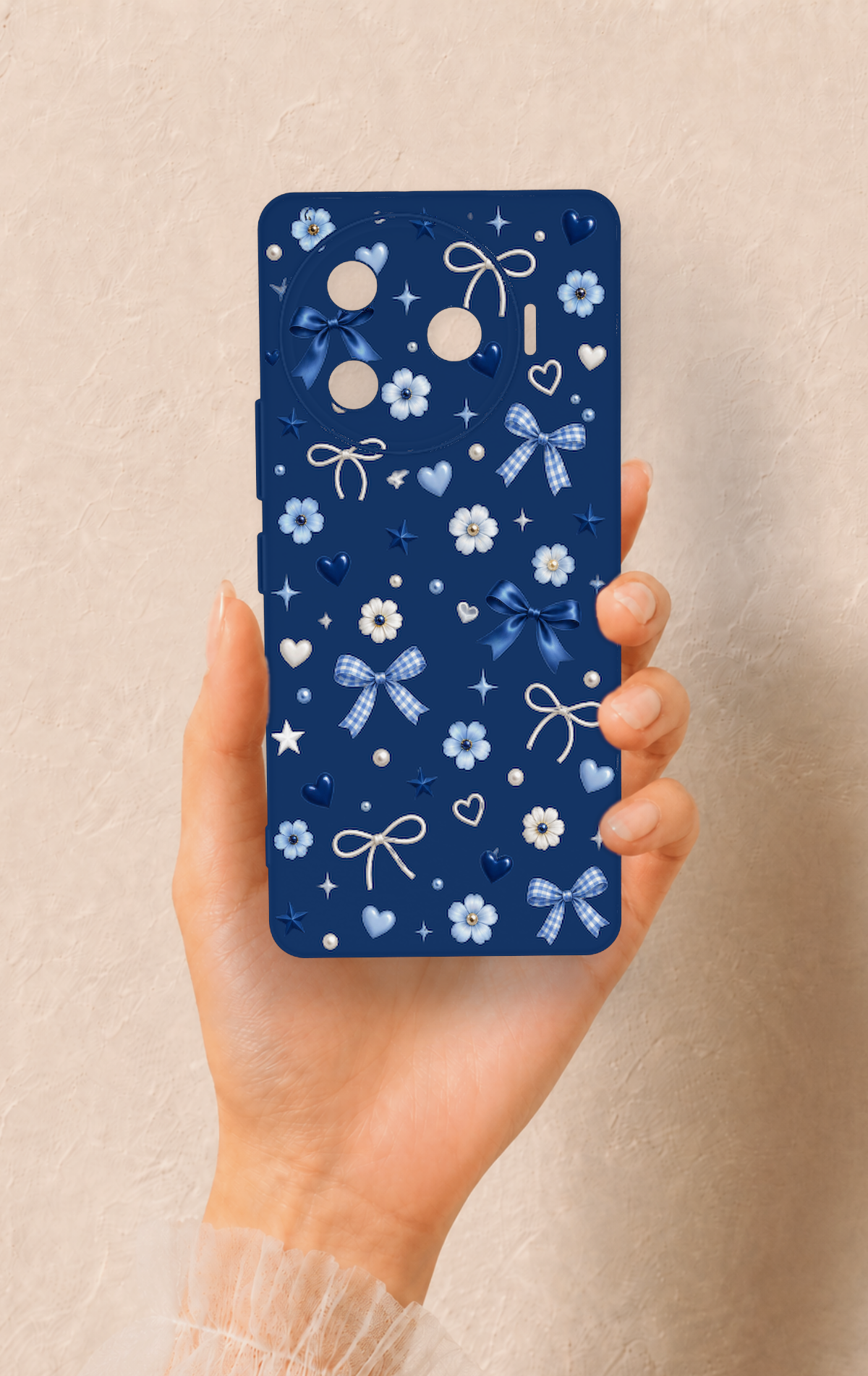 Tecno Camon 30 Pro 5G Uyumlu Mavi Papatya Fiyonk Desenli Silikon Kılıf