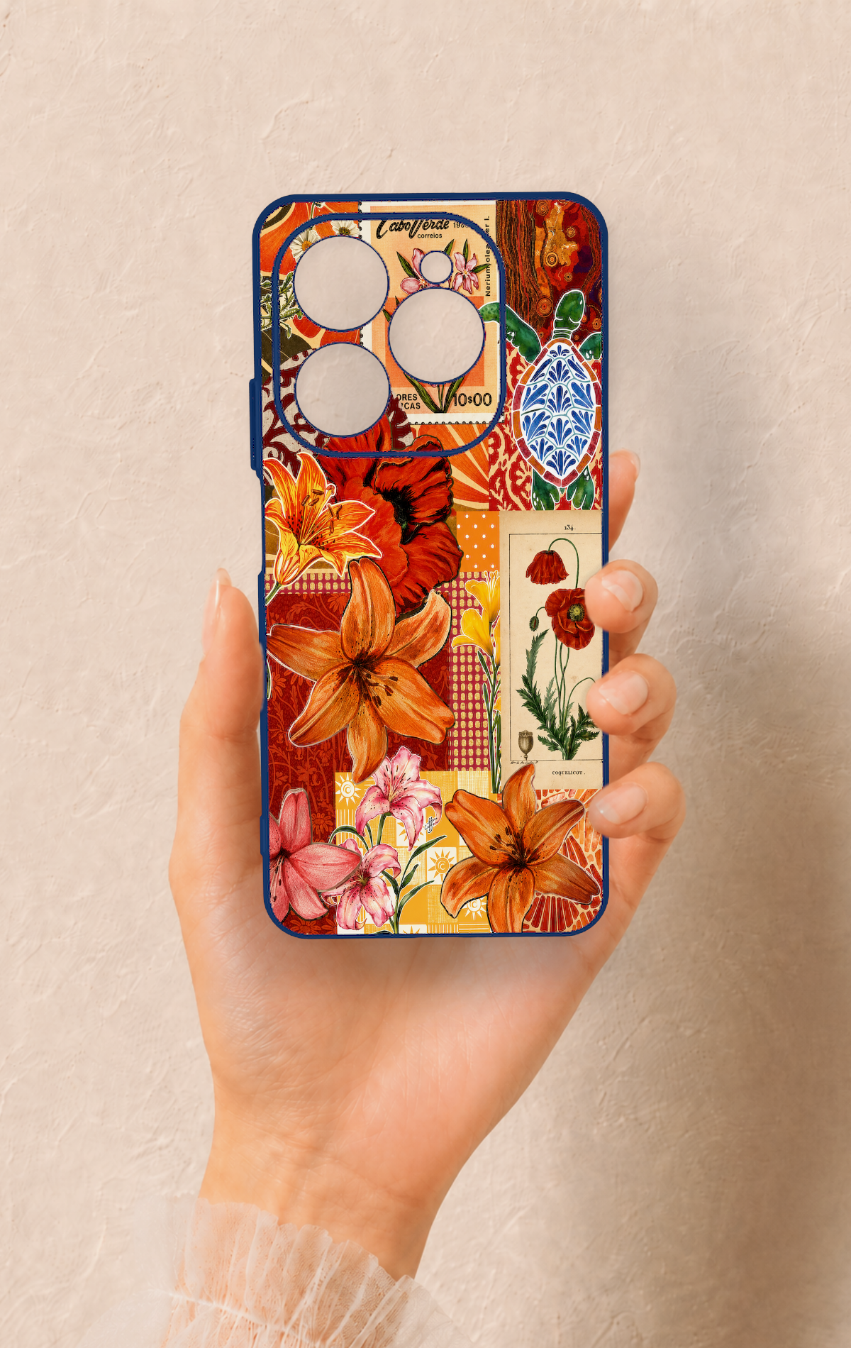 Tecno Spark 20 Pro Uyumlu Turuncu Zambak Desenli Silikon Kılıf