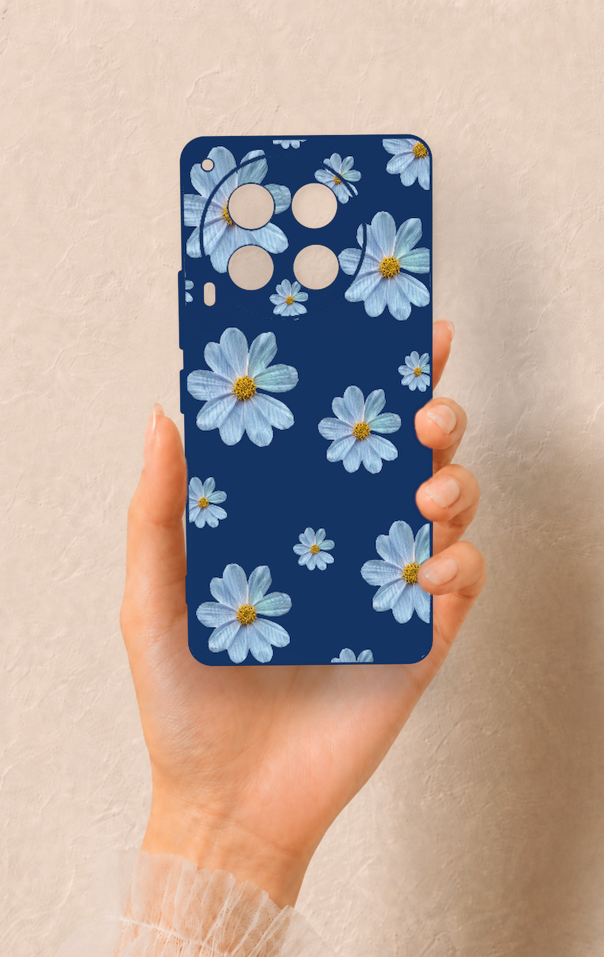 Tecno Camon 30 Uyumlu Mavi Papatya Desenli Silikon Kılıf