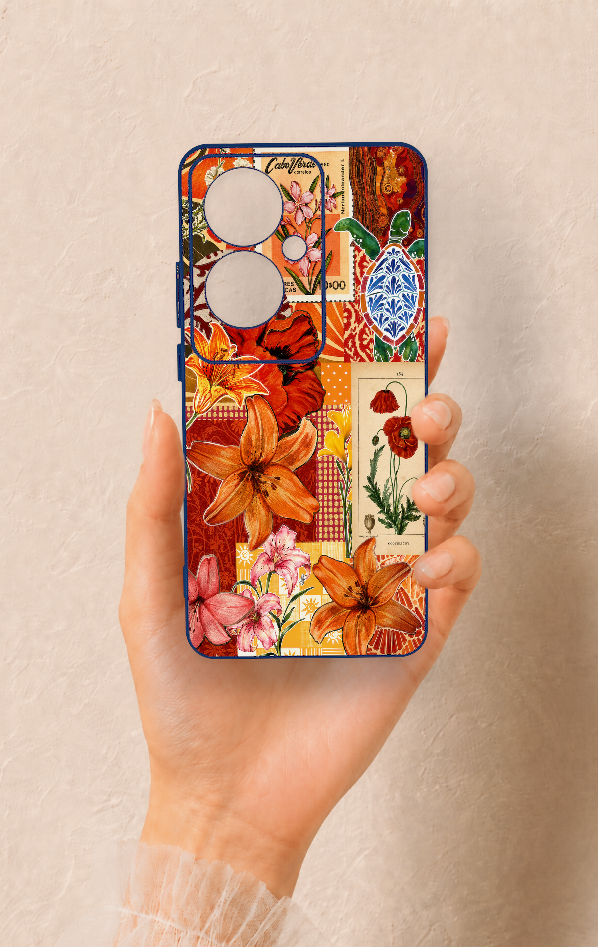 Oppo Reno 11F Uyumlu Turuncu Zambak Desenli Silikon Kılıf