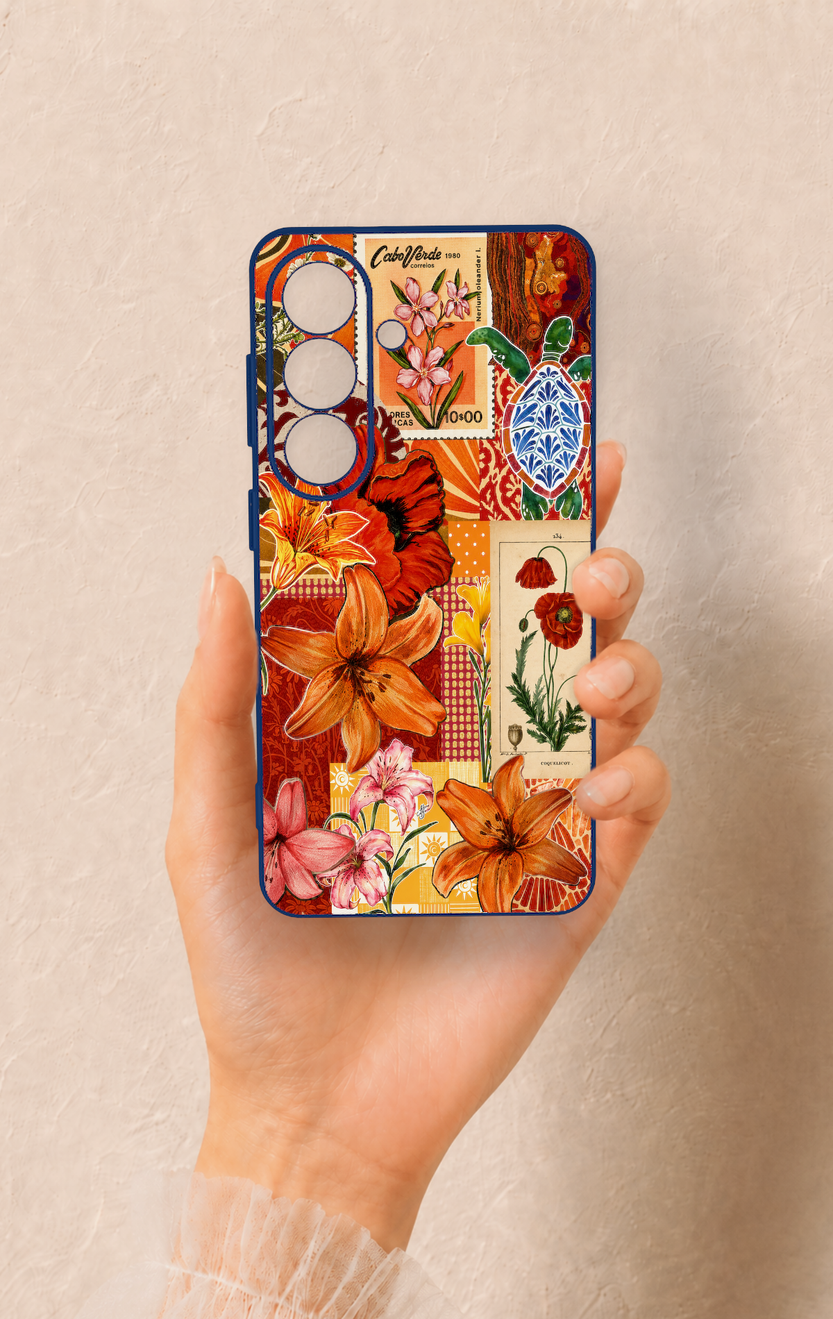 Samsung S26 Uyumlu Turuncu Zambak Desenli Silikon Kılıf