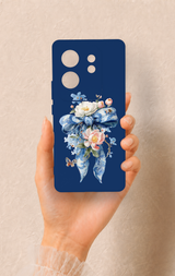 İnfinix Zero 30 Uyumlu Mavi Kurdeleli Çiçek Desenli Silikon Kılıf