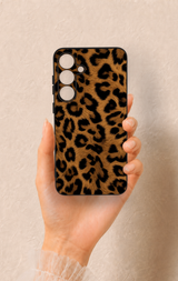 Samsung S25 Plus Uyumlu Koyu Leopar Deri Desenli Silikon Kılıf