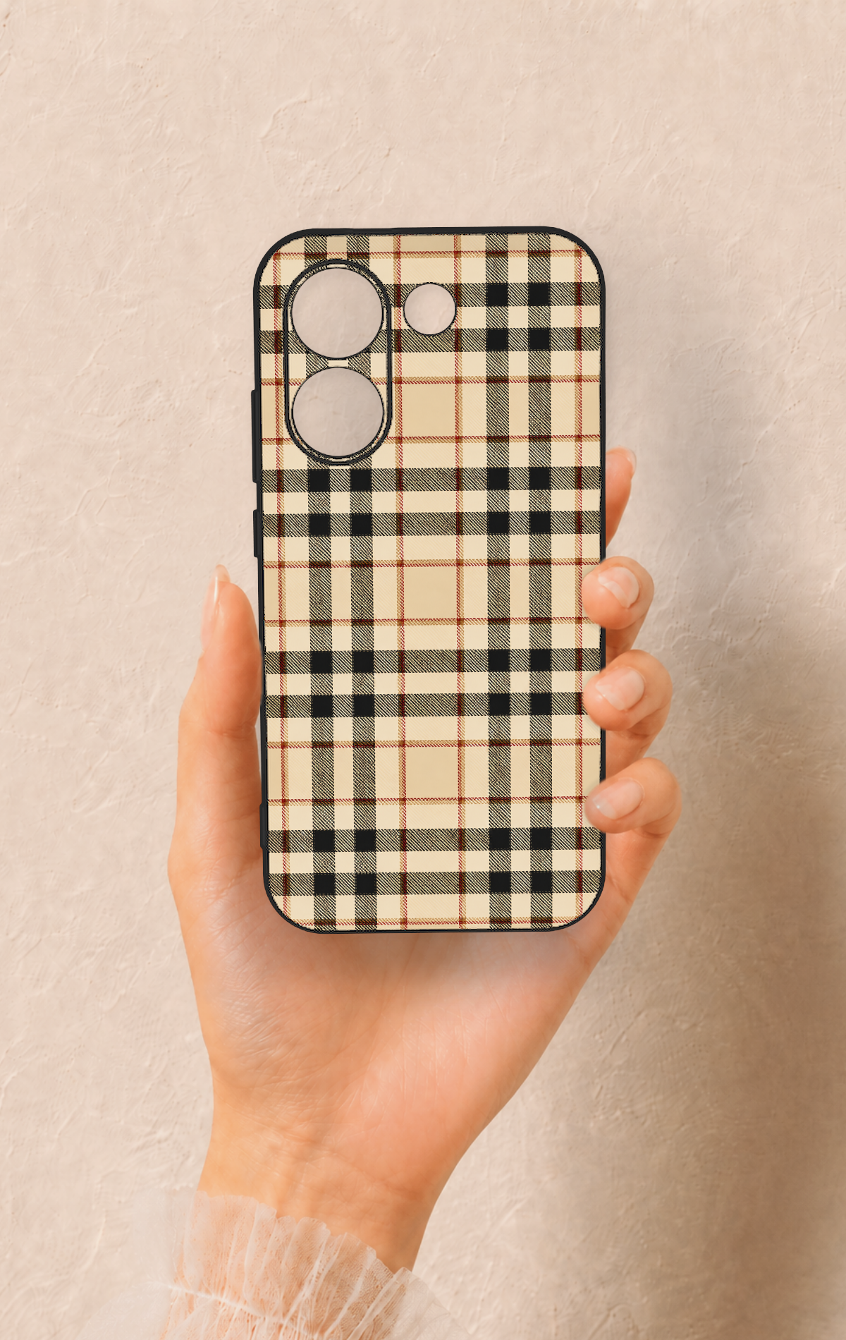 Poco X8 Pro Uyumlu Karamel Siyah Ekose Desenli Silikon Kılıf