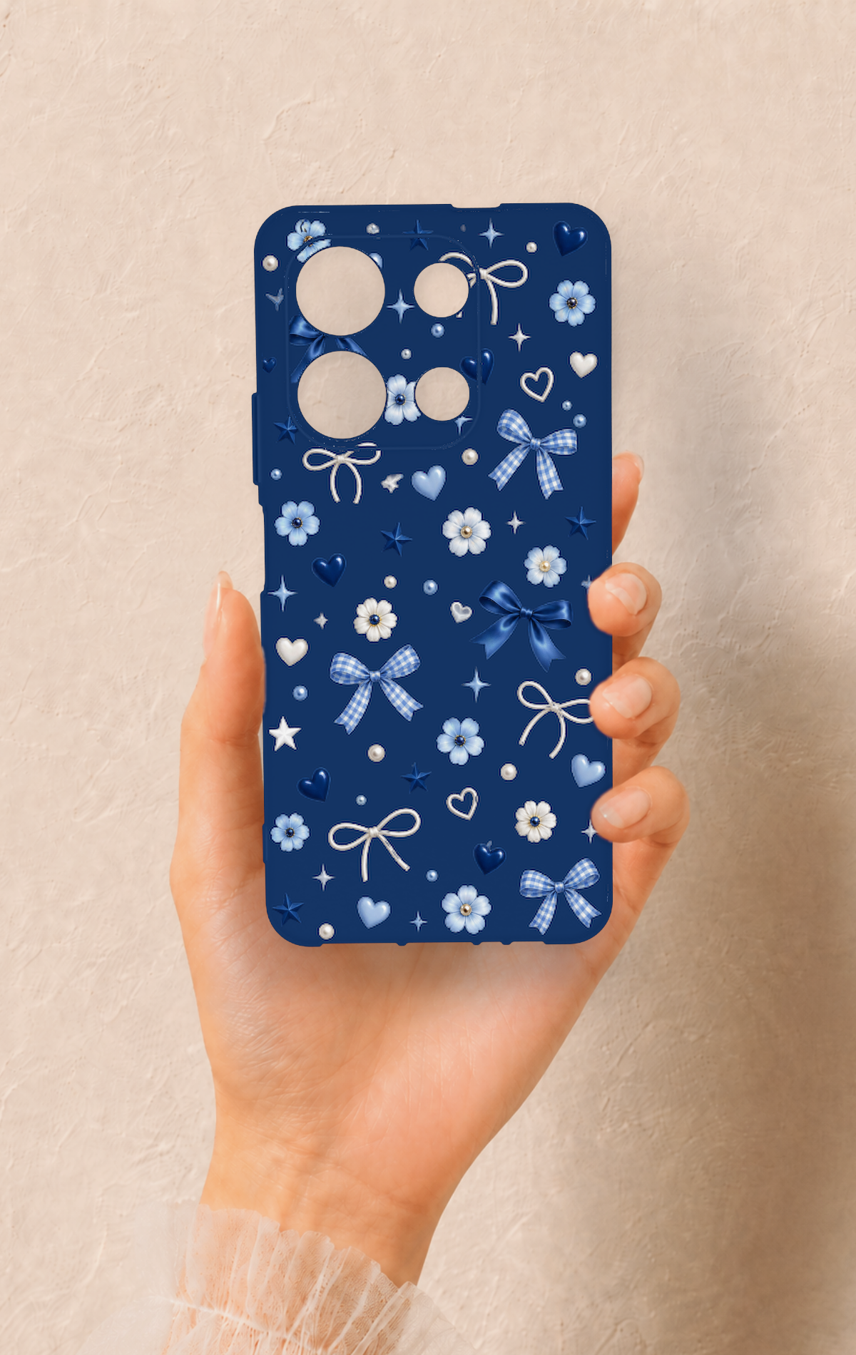 İnfinix Note 30 Uyumlu Mavi Papatya Fiyonk Desenli Silikon Kılıf