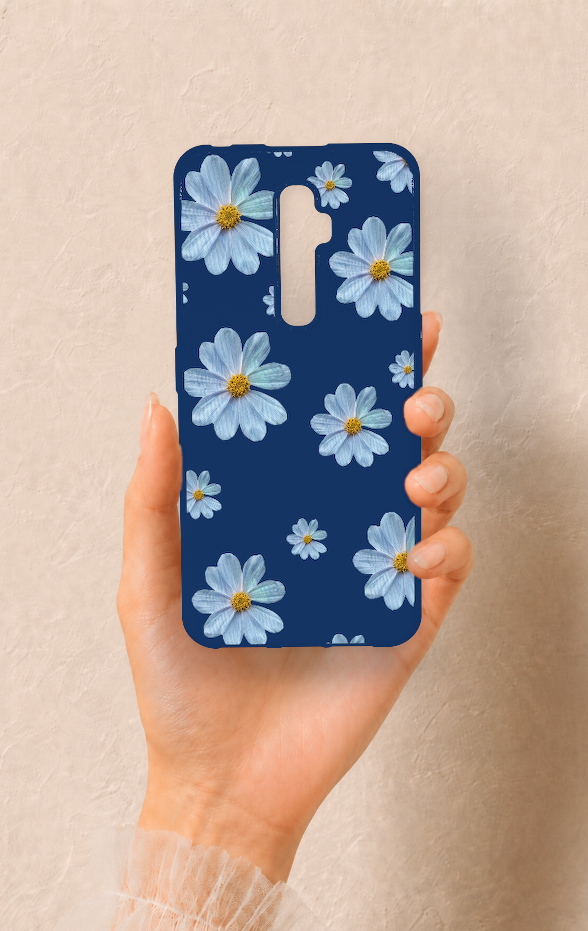 Oppo Reno 2Z Uyumlu Mavi Papatya Desenli Silikon Kılıf