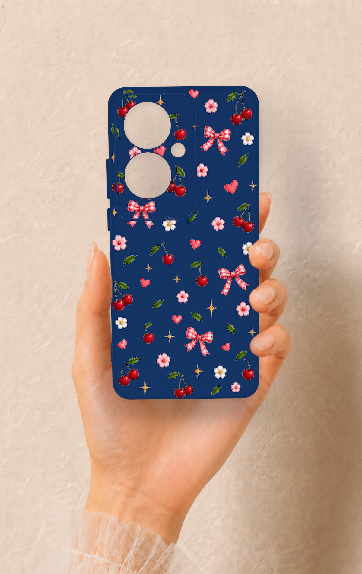 Oppo Reno 11F Uyumlu Çiçek Kiraz Fiyonk Desenli Silikon Kılıf