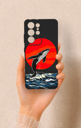 Samsung S21 Ultra Uyumlu Kırmızı Güneş Balina Desenli Silikon Kılıf