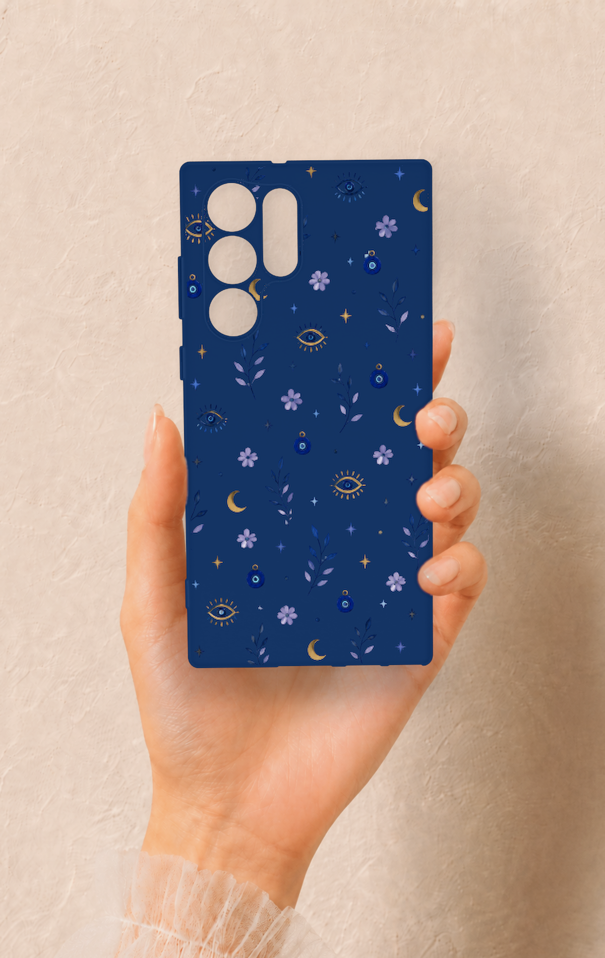 Samsung S22 Ultra Uyumlu Mavi Nazar Papatya Desenli Silikon Kılıf