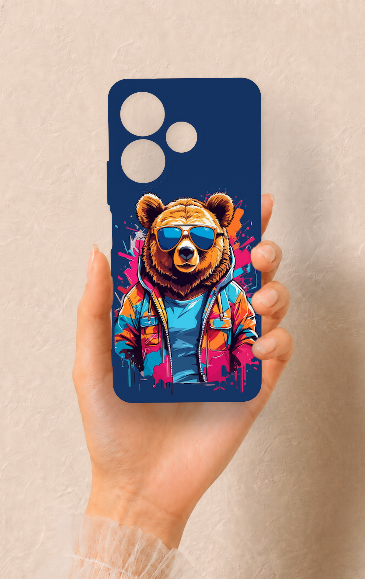 Redmi 13 4G Uyumlu Gözlüklü Ayı Desenli Silikon Kılıf