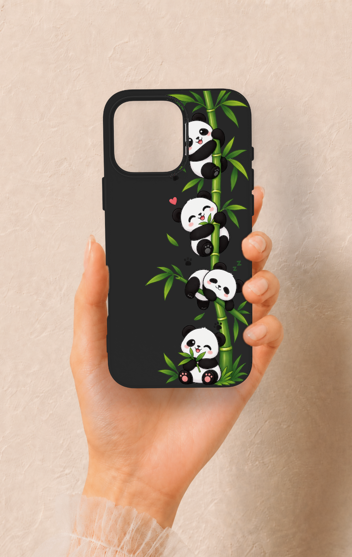iPhone 16 Pro Max Uyumlu Sevimli Panda Bambu Desenli Silikon Kılıf