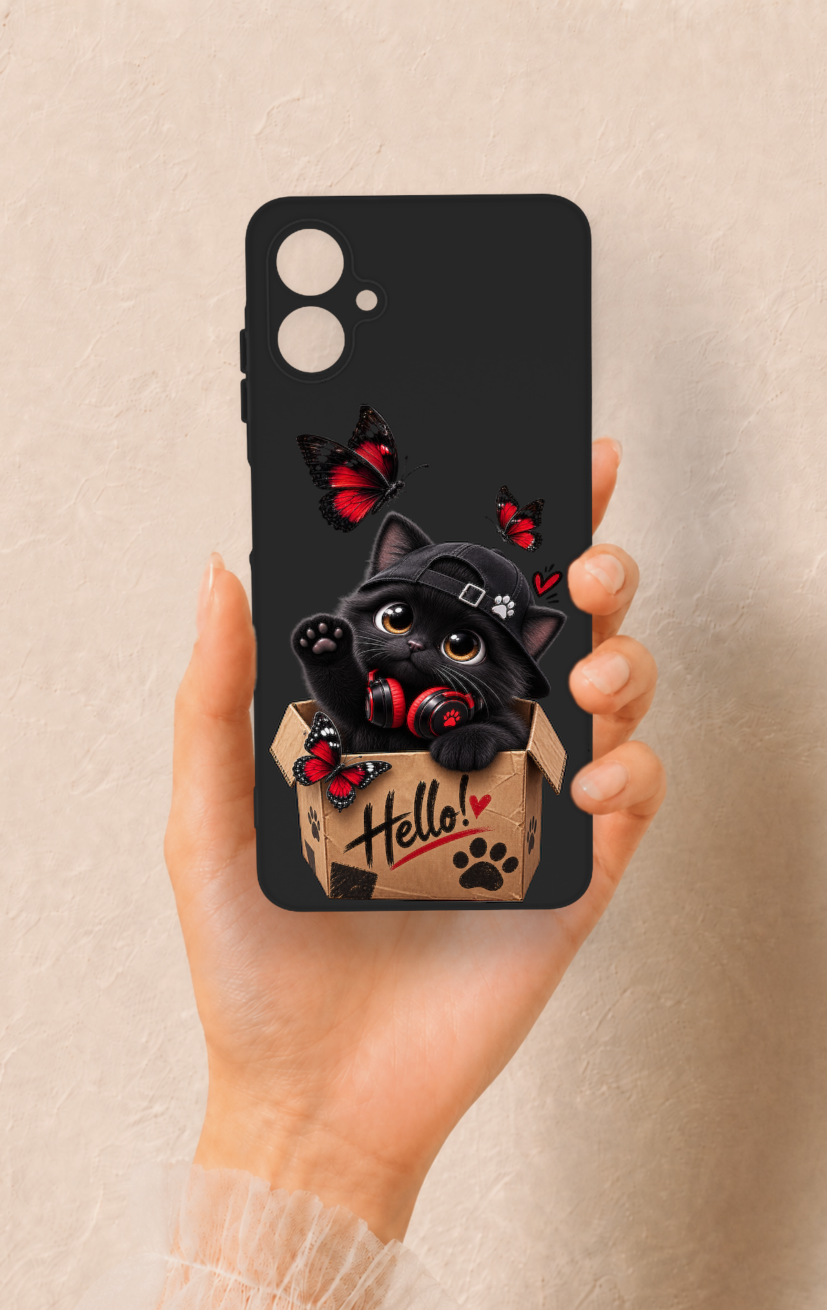 Samsung A06 Uyumlu Hello Cat Desenli Silikon Kılıf