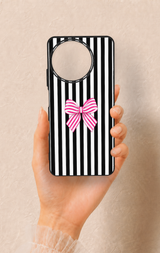 Realme 11 Uyumlu Pembe Beyaz Kurdele Desenli Silikon Kılıf