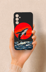 Samsung A24 Uyumlu Kırmızı Güneş Balina Desenli Silikon Kılıf