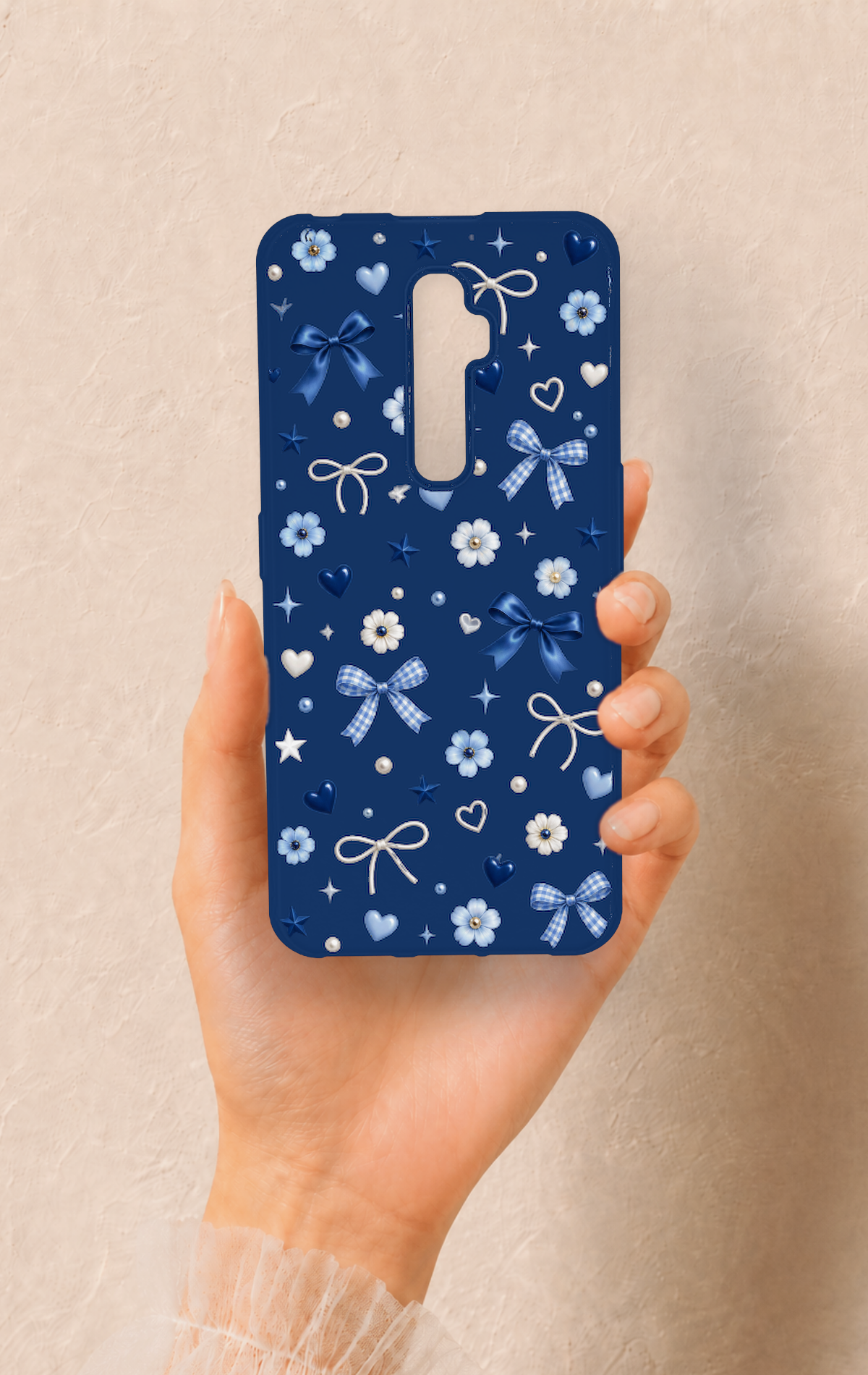 Oppo Reno 2Z Uyumlu Mavi Papatya Fiyonk Desenli Silikon Kılıf