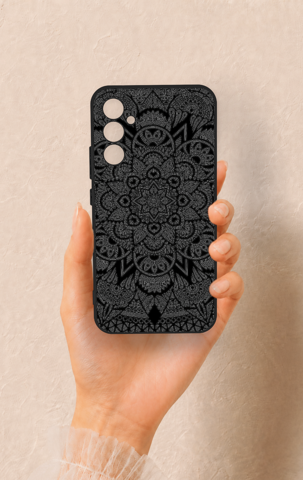 Samsung A34 Uyumlu Siyah Beyaz Mandala Desenli Silikon Kılıf