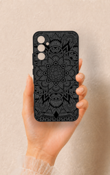 Samsung A34 Uyumlu Siyah Beyaz Mandala Desenli Silikon Kılıf