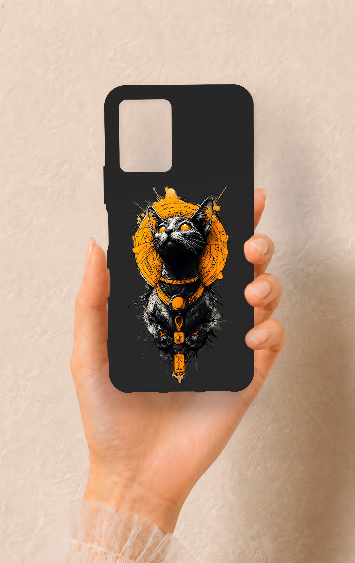 Vivo Y33S Uyumlu Mısırlı Kedi Tanrısı Desenli Silikon Kılıf