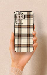 Oppo Reno 5 Lite Uyumlu Bej Kahverengi Ekose Desenli Silikon Kılıf