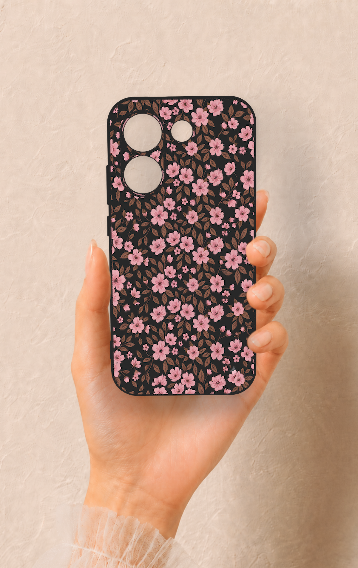Poco X8 Pro Uyumlu Mini Pembe Çiçek Desenli Silikon Kılıf