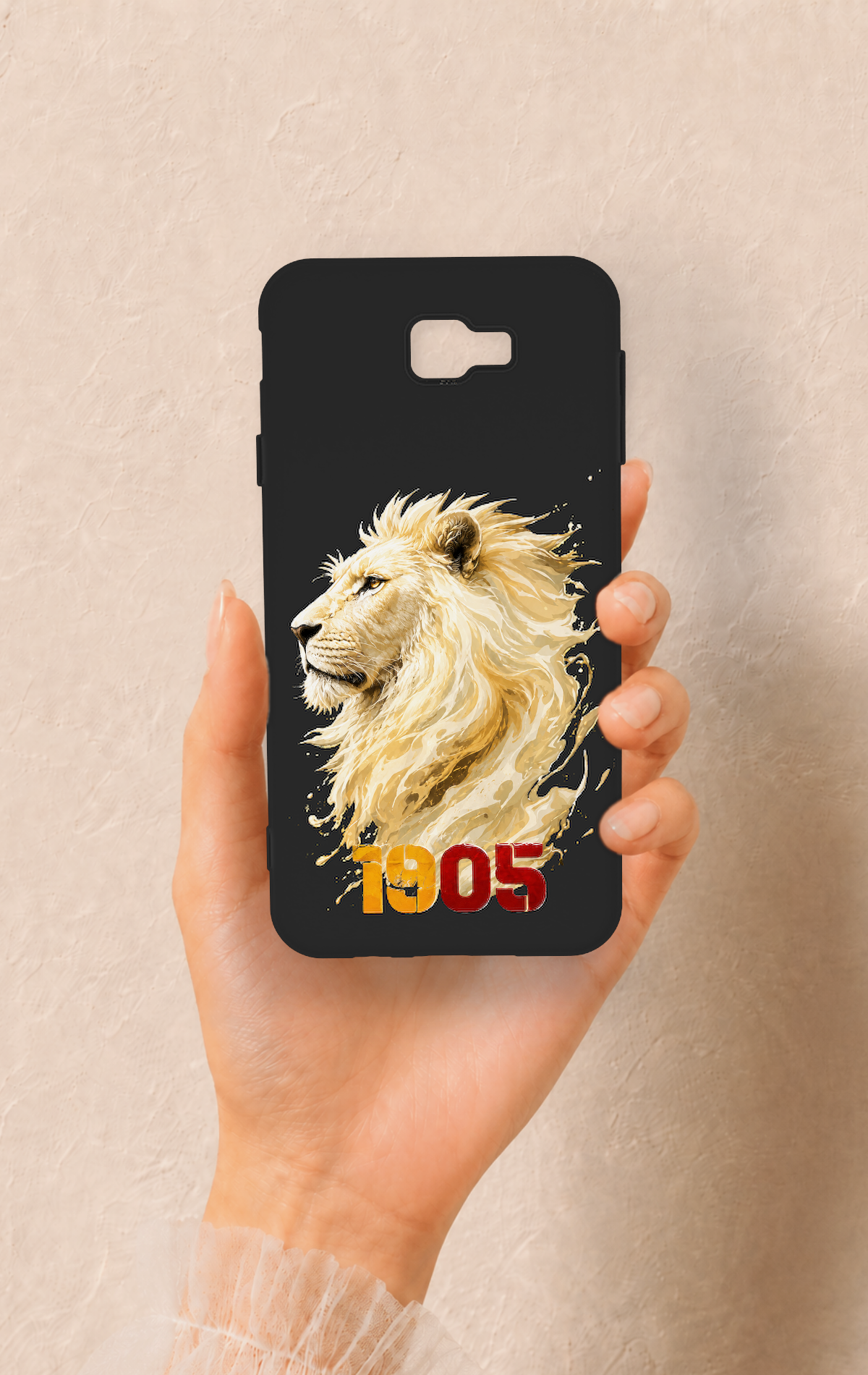 Samsung J7 Prime Uyumlu Sarı Kırmızı 1905 Aslan Desenli Silikon Kılıf