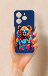 Tecno Spark 10 Pro Uyumlu Gözlüklü Ayı Desenli Silikon Kılıf