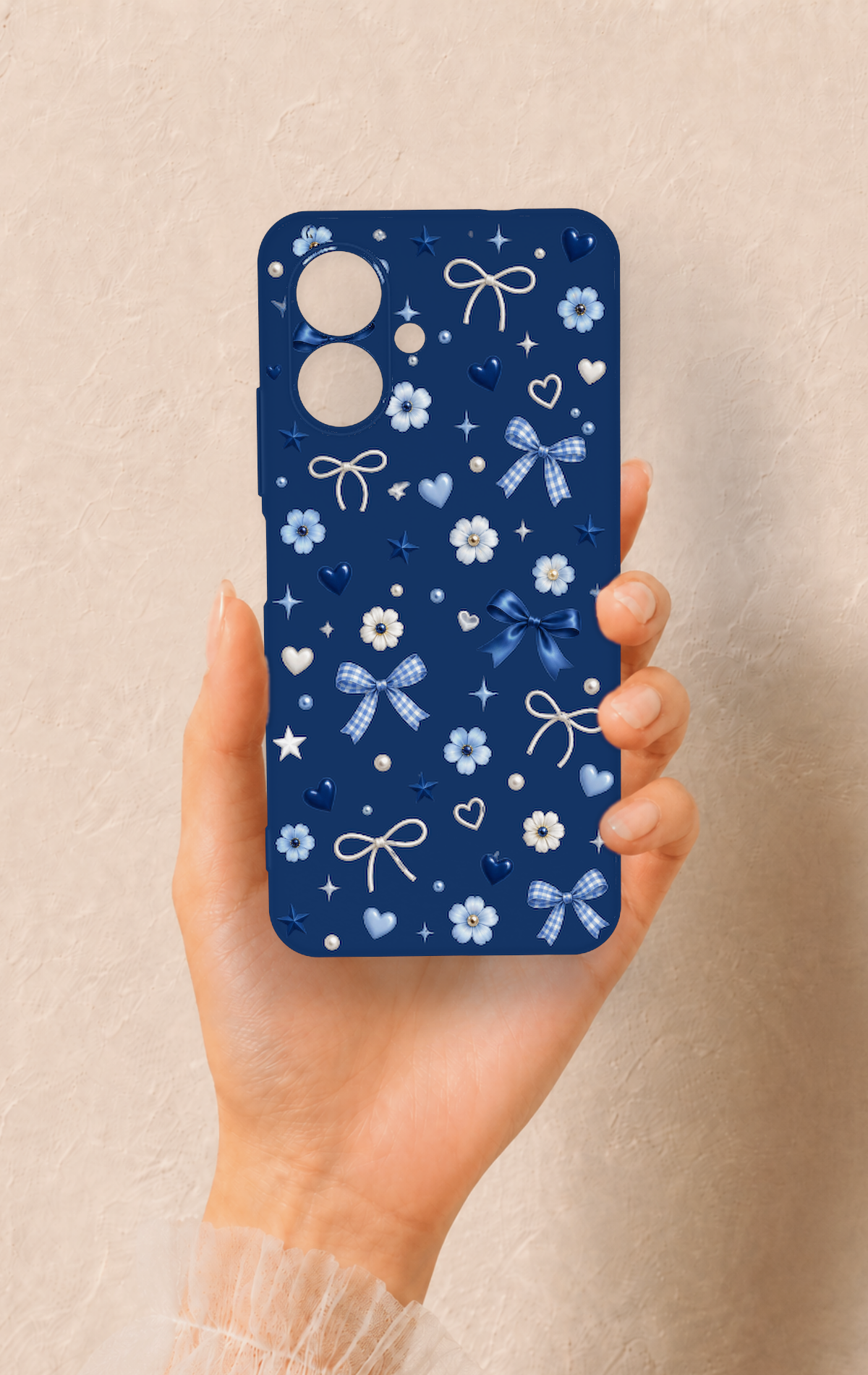 Tecno Spark Go 2 Uyumlu Mavi Papatya Fiyonk Desenli Silikon Kılıf