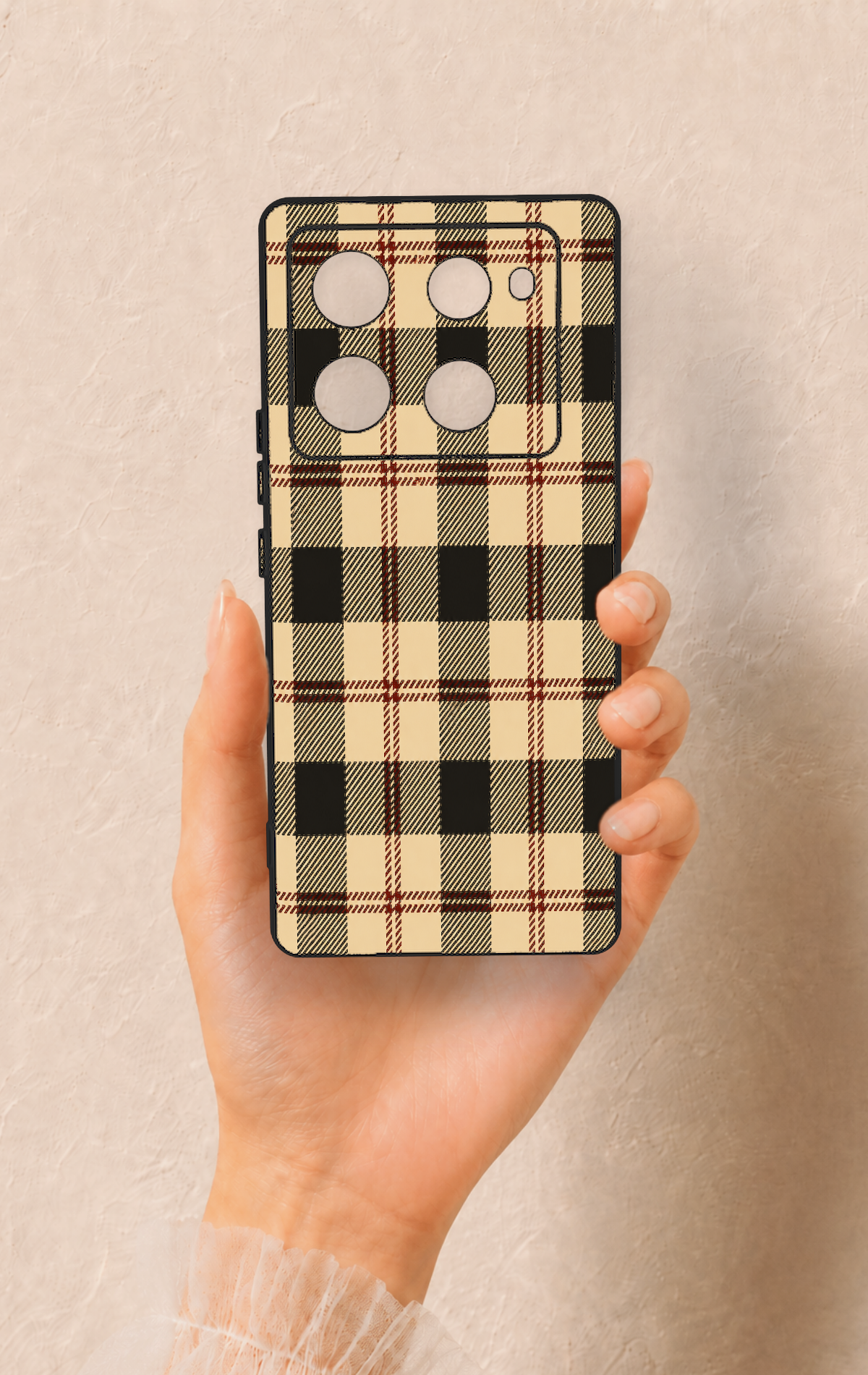 İnfinix Note 40 Pro Uyumlu Krem Ekose Desenli Silikon Kılıf