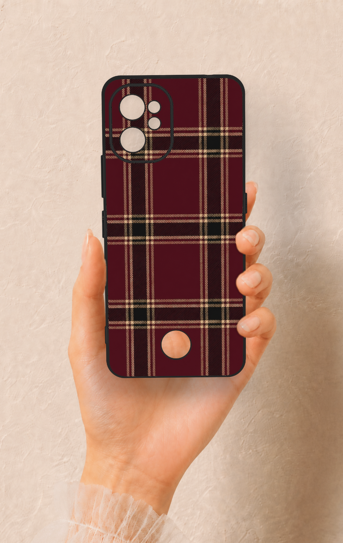 Reeder S19 Max Pro Uyumlu Bordo Siyah Ekose Desenli Silikon Kılıf