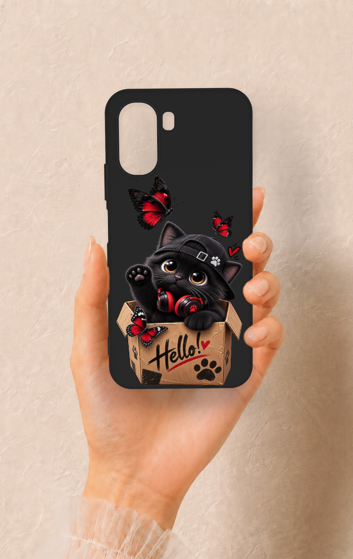 Oppo A6T Uyumlu Hello Cat Desenli Silikon Kılıf