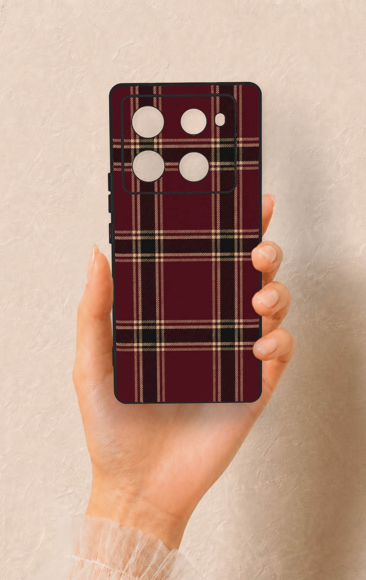 İnfinix Note 40 Pro Uyumlu Bordo Siyah Ekose Desenli Silikon Kılıf