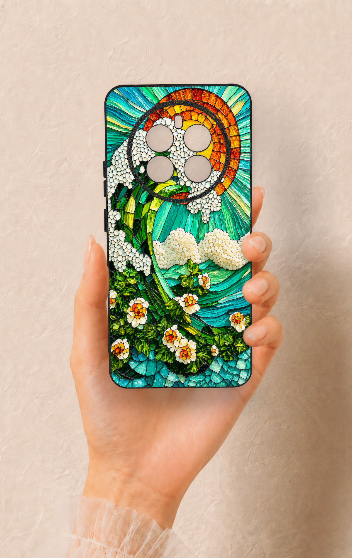 Realme 12 4G Uyumlu Mozaik Okyanus Dalgası Desenli Silikon Kılıf